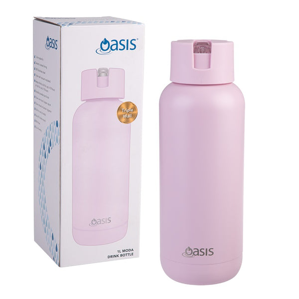 Oasis Moda Ceramic Lined S/s Triple Wall Drink Bottle - Pink