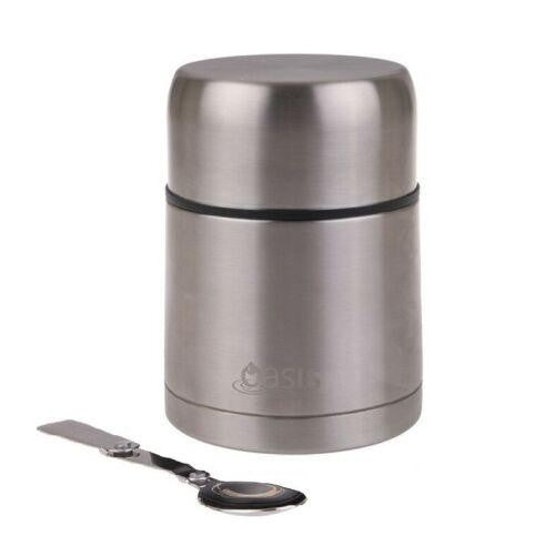Oasis S/s D/wall Ins Food Flask W/spoon 600ml Silver